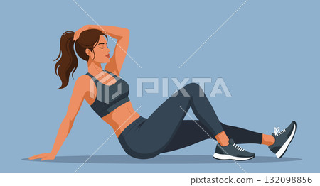 Young fit woman doing abs core exercise 132098856
