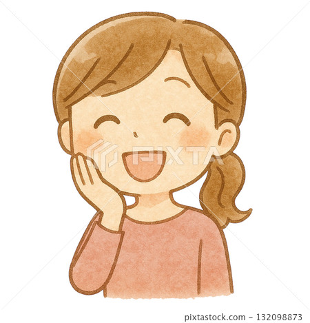 [情侶] 媽媽用手托著臉頰微笑的插圖 132098873