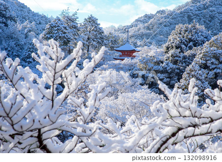 白雪覆蓋的清水寺、小安塔 132098916