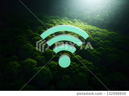 Wi-Fi signal over a lush green forest Wi-Fi signal over a lush green forest 132098930