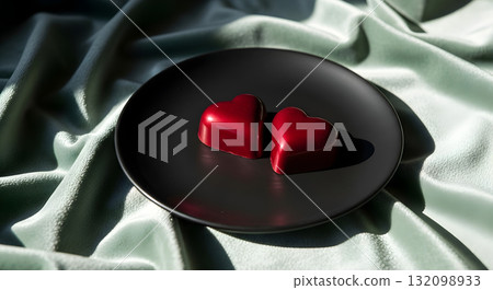 Heart-shaped chocolates on a black plate Heart-shaped chocolates on a black plate 132098933