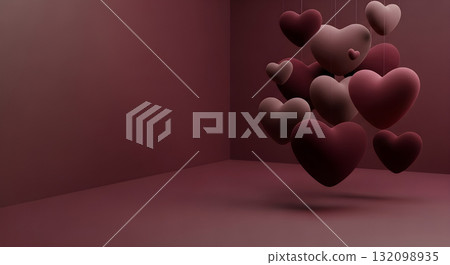 Floating hearts in a burgundy room, perfect for Valentine's Day or romantic themes. Floating hearts in a burgundy room, perfect for Valentine's Day or romantic themes. 132098935