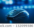 Neon LED computer mouse in blue color 132099386