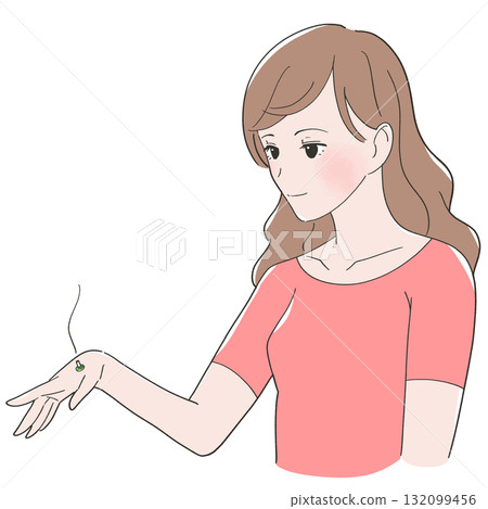 Illustration of a woman applying moxibustion to her hand Illustration of a woman applying moxibustion to her hand 132099456