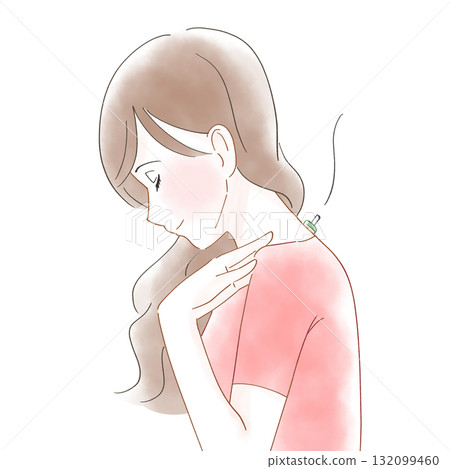 一位女士脖子上艾灸的水彩畫 一位女士脖子上艾灸的水彩畫 132099460