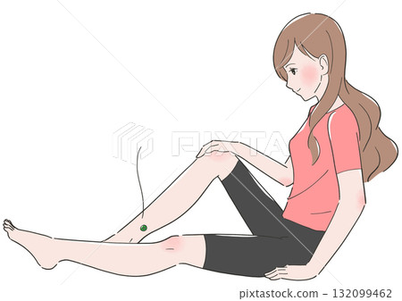 一位女士在腳上進行艾灸的插圖 132099462