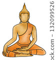 Golden Seated Buddha Illustration in Peaceful Meditation Pose. 132099526