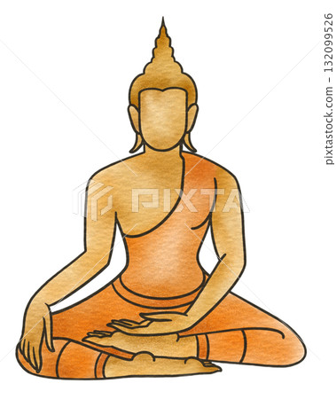 Golden Seated Buddha Illustration in Peaceful Meditation Pose. 132099526