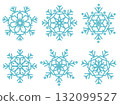 Blue geometric snowflake icons set isolated on white background. Minimal vector design for winter, Christmas, and holiday decorations. Perfect for greeting cards, backgrounds, patterns, web design, an 132099527