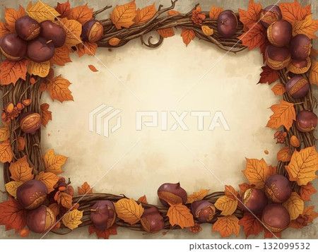 Frame Autumn (Fallen leaves and chestnuts) 132099532