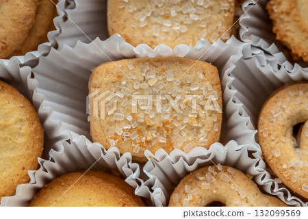 Danish Sugar-Topped Butter Cookies Close-Up Danish Sugar-Topped Butter Cookies Close-Up 132099569