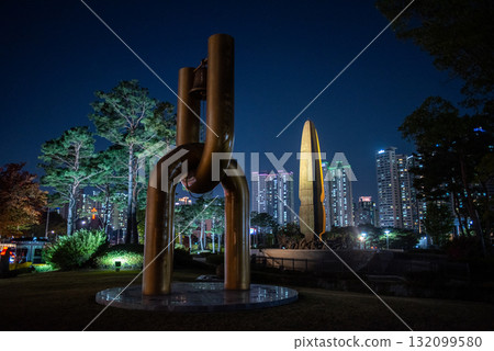 Night view of the War Memorial of Korea, a history military museum dedicated to the Korean War in Seoul, South Korea 132099580