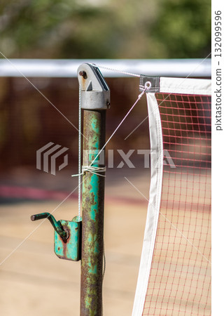 Rusty Tennis Net Post with Crank Handle Rusty Tennis Net Post with Crank Handle 132099596