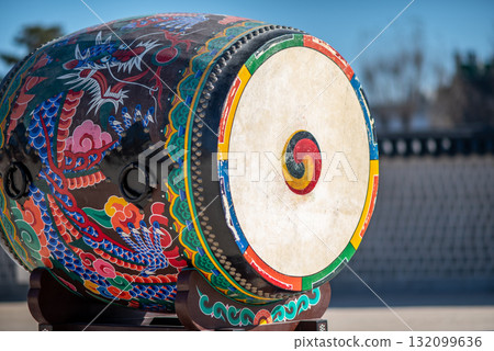 Traditional Korean Drum with Dragon Design in Seoul, South Korea Traditional Korean Drum with Dragon Design in Seoul, South Korea 132099636