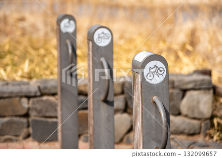 Bike racks in a natural setting Bike racks in a natural setting 132099657