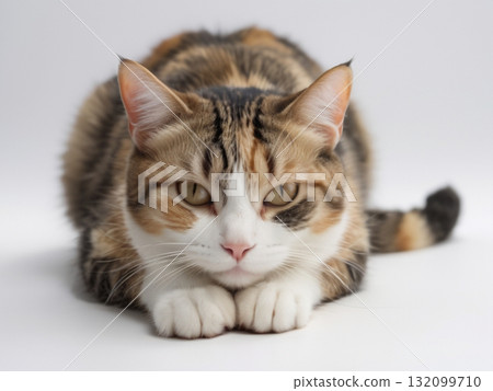 Calico cat lying down 132099710