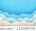Soft Textured Blue Sky with Layered Fluffy Paper-Cut Clouds Illustration. 132099726