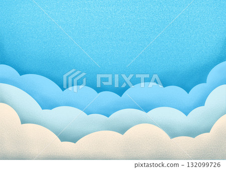 Soft Textured Blue Sky with Layered Fluffy Paper-Cut Clouds Illustration. Soft Textured Blue Sky with Layered Fluffy Paper-Cut Clouds Illustration. 132099726