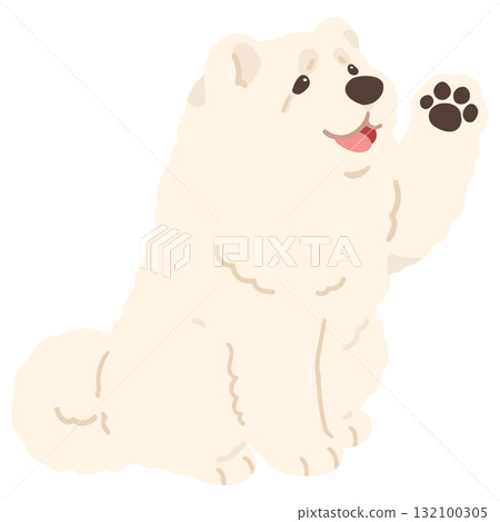 一隻白色鬆獅犬揮手的簡單可愛插圖(無主線) 一隻白色鬆獅犬揮手的簡單可愛插圖(無主線) 132100305