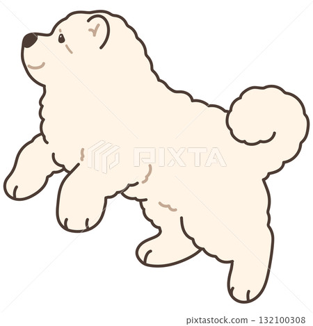 簡單可愛的跳躍白鬆獅犬插圖,帶有主線 簡單可愛的跳躍白鬆獅犬插圖,帶有主線 132100308