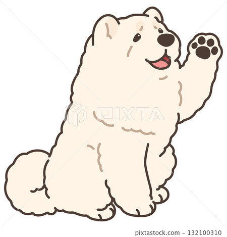 一隻白色鬆獅犬揮手的簡單可愛的插圖,輪廓清晰 一隻白色鬆獅犬揮手的簡單可愛的插圖,輪廓清晰 132100310