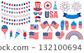 Set of isolated elements for American Independence Day. Vector illustration. 132100694