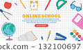 Online school web banner, poster. Online education, e-learning. Vector illustration. 132100697