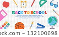 Back to school for website, presentation. Vector poster design template with checkered background and school supplies 132100698