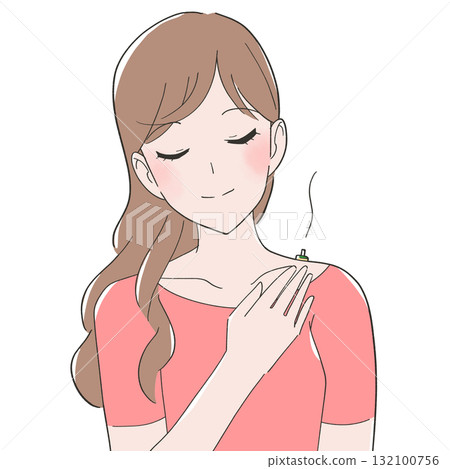 Illustration of a woman applying moxibustion to her shoulder Illustration of a woman applying moxibustion to her shoulder 132100756
