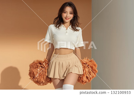 柔和燈光下啦啦隊造型的模特兒 | 充滿活力和笑容的加油場景 132100933