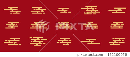 Asian gold cloud set Chinese and Japanese style. Traditional oriental. Tribal pattern. China ornament on red background for design prints. Asian gold cloud set Chinese and Japanese style. Traditional oriental. Tribal pattern. China ornament on red background for design prints. 132100956