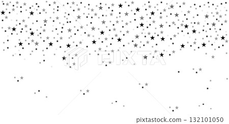 Falling stars. Flying shiny stars. Abstract star of confetti illustration. Black and gray stars scattered. 132101050