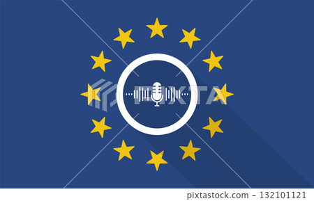 European Union Podcast or Audio Symbol with Long Shadow on Flag Background. 132101121