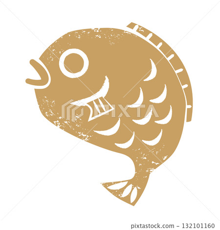 新年鯛魚插畫印花風格金色吉祥圖標 新年鯛魚插畫印花風格金色吉祥圖標 132101160