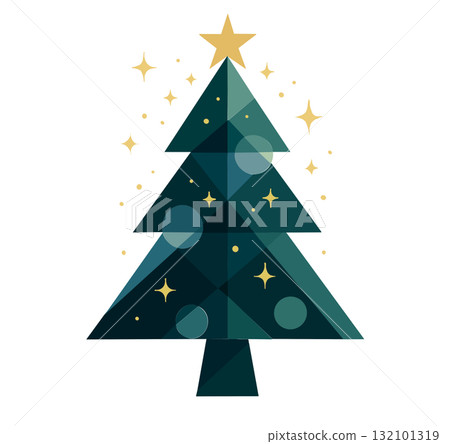 Geometric Christmas tree with gold star 132101319