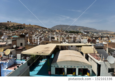 Rooftops of old medina of Fez, Morocco, 132101336