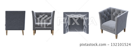 armchair isolate on a transparent background, comfortable furniture for home interior, 3D illustration, cg render 132101524