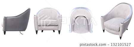 armchair isolate on a transparent background, comfortable furniture for home interior, 3D illustration, cg render 132101527