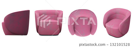 armchair isolate on a transparent background, comfortable furniture for home interior, 3D illustration, cg render 132101528