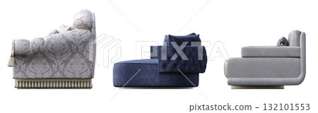 armchair isolate on a transparent background, comfortable furniture for home interior, 3D illustration, cg render 132101553