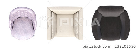 armchair isolate on a transparent background, comfortable furniture for home interior, 3D illustration, cg render 132101556