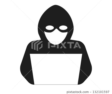 Incognito anonymous character silhouette icon, hacker or scammer with hidden face, villain. Thief, criminal, robber simple sign. Incognito anonymous character silhouette icon, hacker or scammer with hidden face, villain. Thief, criminal, robber simple sign. 132101597