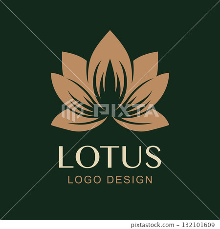 Vector Lotus Logo Design. Minimal Luxury Flower Symbol for Spa, Wellness, Yoga, Beauty Brand, Natural Cosmetics, Health, Meditation Studios. Gold Lotus Symbol 132101609