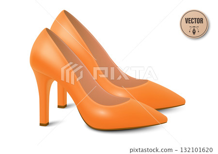 Vector 3d Realistic Orange High Heels Pair. Realistic Women s Shoes with Stiletto Heel for Fashion Poster, Shoe Store Banner, Clothing Catalog, Footwear Branding, Elegant Outfit Design, Online Shop Vector 3d Realistic Orange High Heels Pair. Realistic Women s Shoes with Stiletto Heel for Fashion Poster, Shoe Store Banner, Clothing Catalog, Footwear Branding, Elegant Outfit Design, Online Shop 132101620