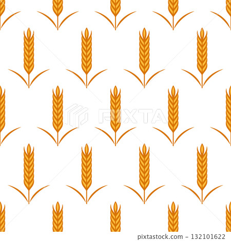 Vector Seamless Pattern with Agriculture Wheat and Cereal Ears on White. Organic Wheat, Rice Ear Design Template. Bread, Beer Packaging, Farming, Organic Food Concepts 132101622