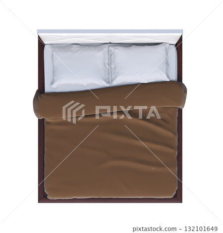 bed isolate on a transparent background, interior furniture, 3D illustration, cg render 132101649