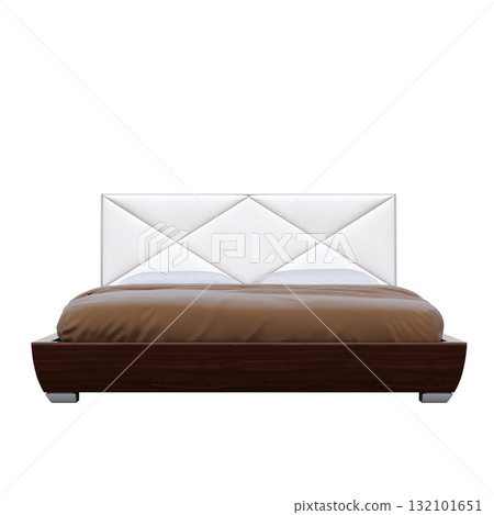 bed isolate on a transparent background, interior furniture, 3D illustration, cg render 132101651