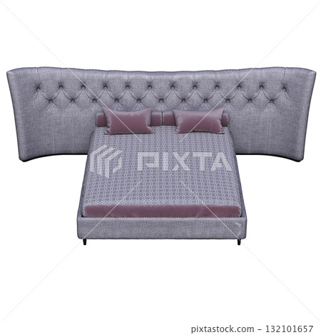 bed isolate on a transparent background, interior furniture, 3D illustration, cg render 132101657