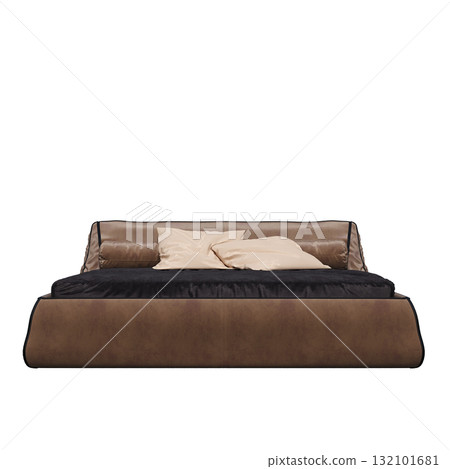 bed isolate on a transparent background, interior furniture, 3D illustration, cg render 132101681