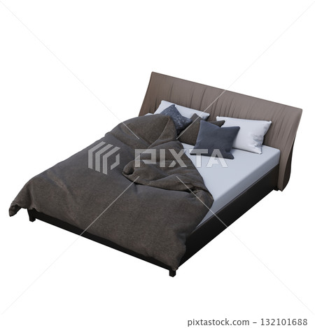 bed isolate on a transparent background, interior furniture, 3D illustration, cg render 132101688
